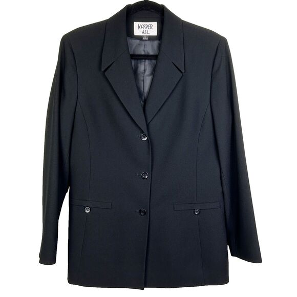 Kasper ASL Blazer Jacket Black Long Sleeve Button Front Career Workwear sz 10 - Picture 1 of 11